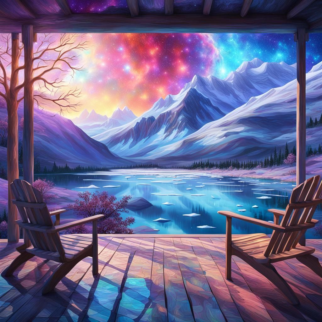 Lake and Mountain View as Cosmic Illustration