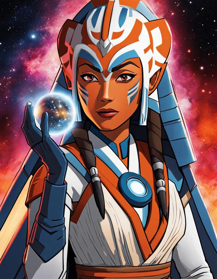 Ahsoka Tano Holding the Universe: Holographic Illustration