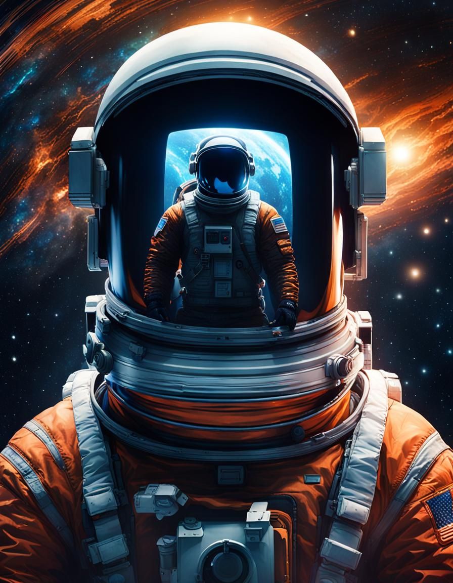 Astronaut's Visor Reflects a Supernova in Space