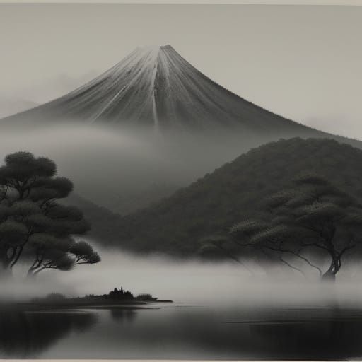 Elegant Samurai in Misty Mountains, Traditional Japanese Sum...