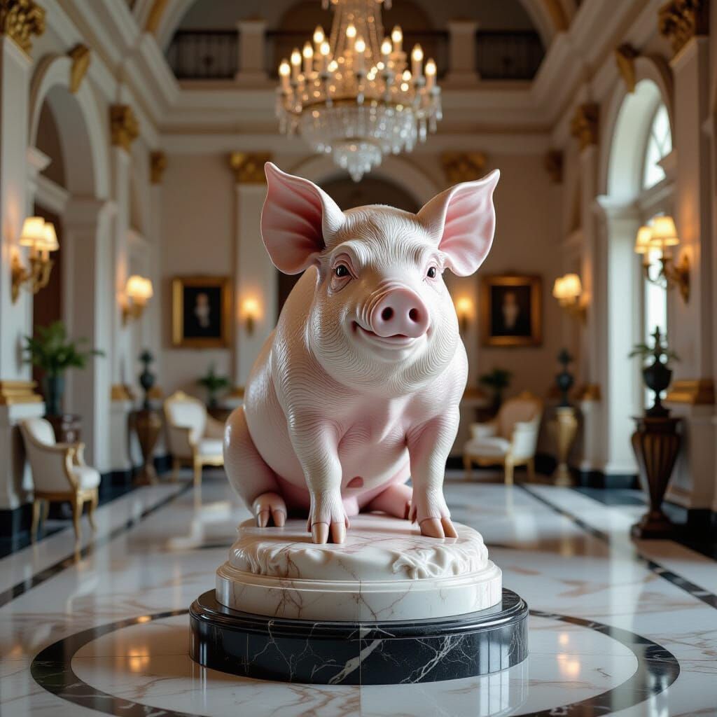 Majestic Marble Pig Sculpture in Opulent Home