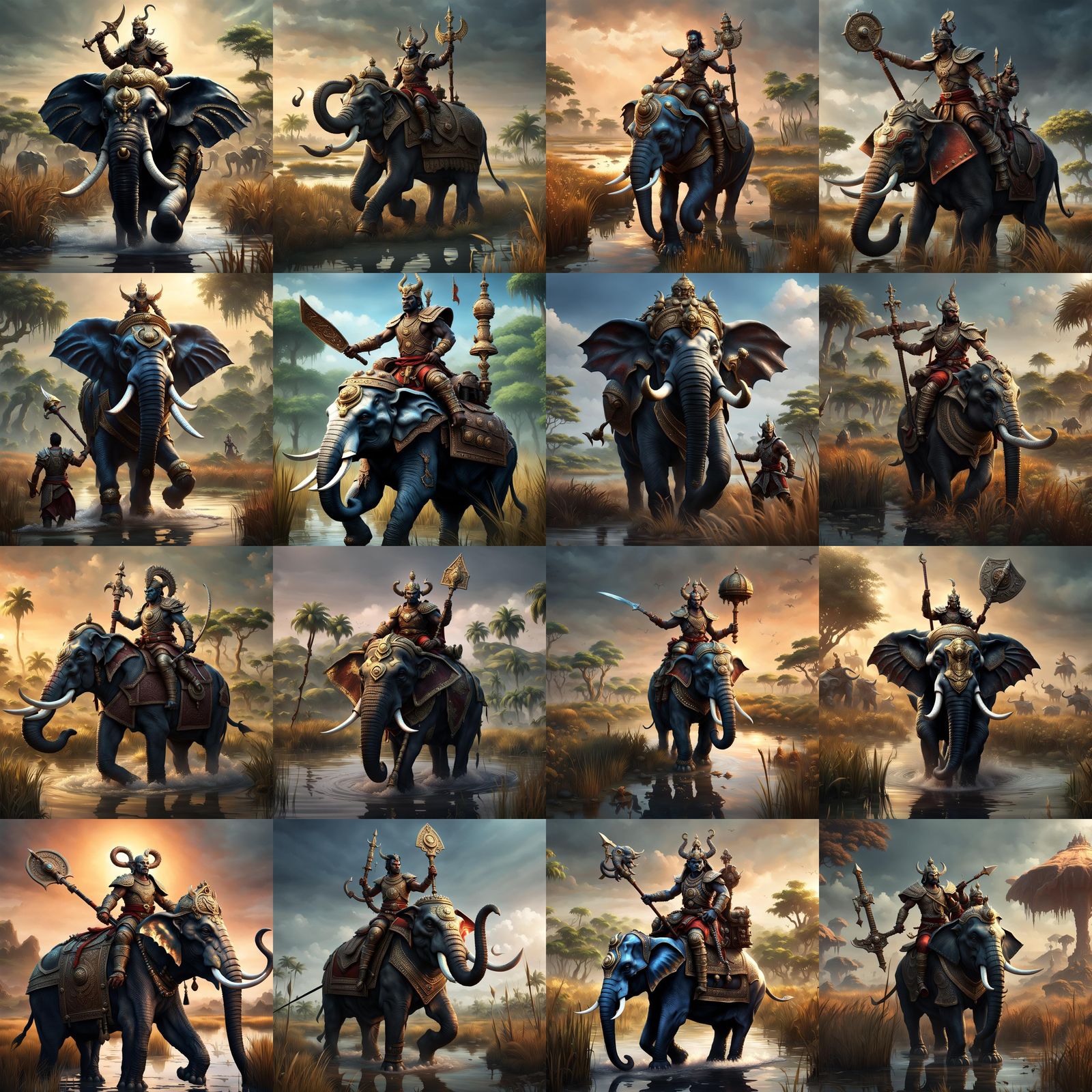 Asura Demon on Elephant in Dark Fantasy Style