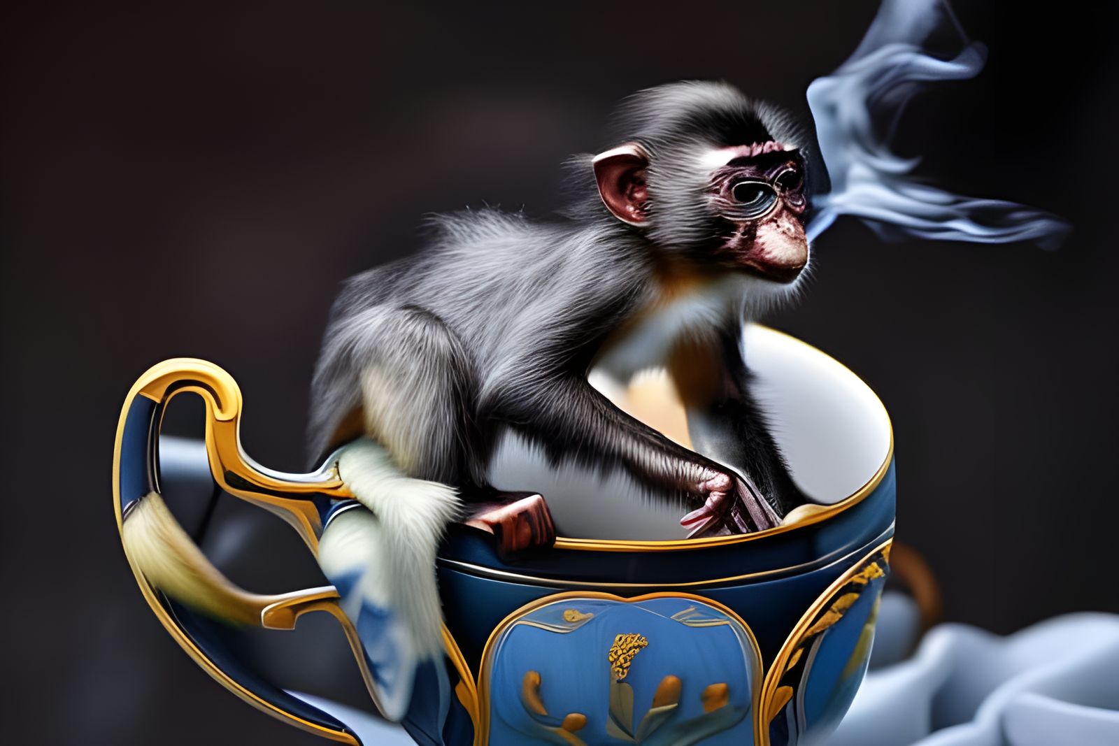Look what I found in my teacup? A monkey taking a bath.