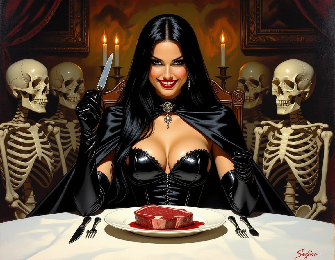 Selene Gallio Hosts Skeletons for Dinner in Pulp Horror Styl...