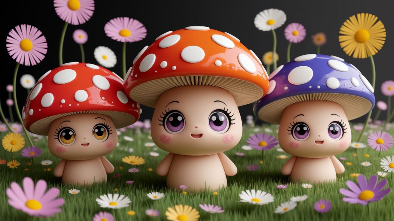 Chibi Mushrooms in Whimsical Kawaii Style
