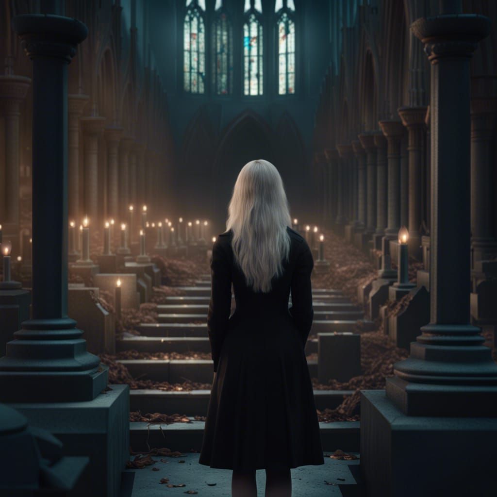 Mourning Woman at Cemetery: Digital Matte Painting