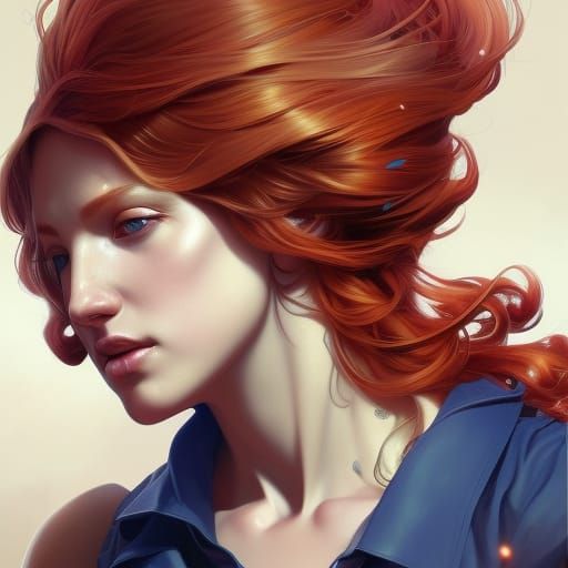 Beautiful Ginger Woman Portrait in Art Nouveau Style