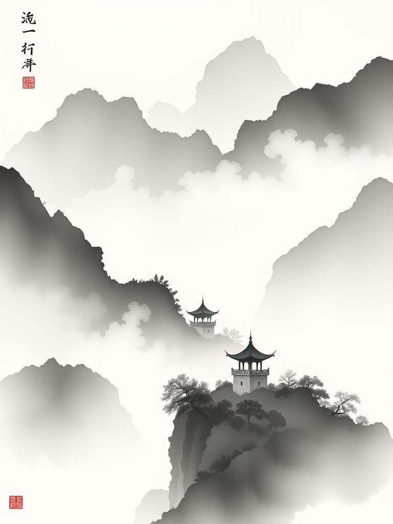 Guilin Mountains: Chinese Ink Landscape in Mist