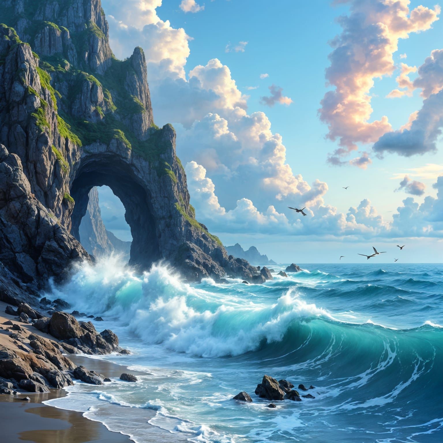 Majestic Rock Arch Over Turquoise Ocean Waters
