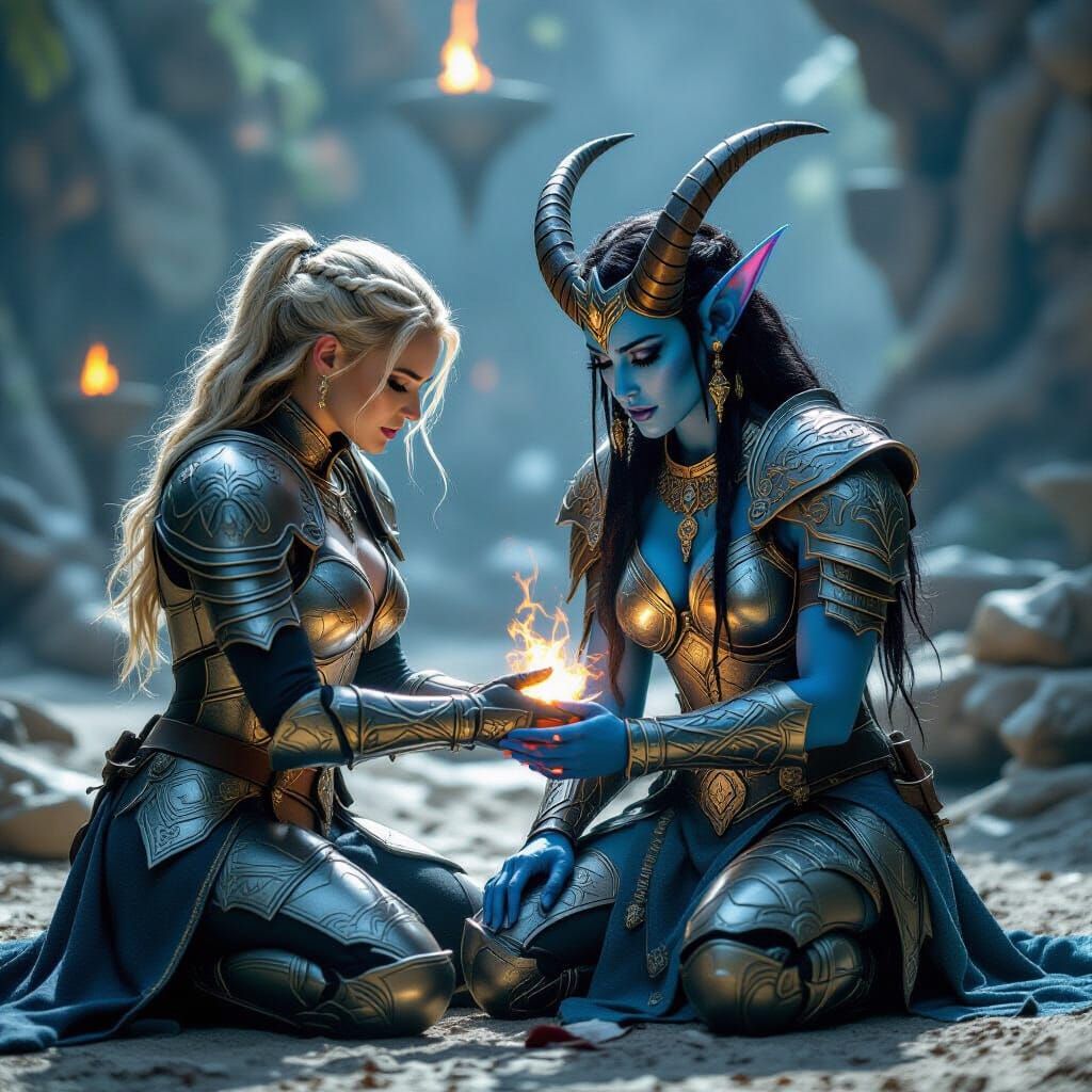 Human Paladin Heals Draenei Shaman: Cinematic Film Still