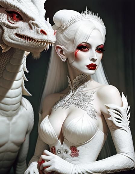 Albino Dragon Girl Portrait Inspired by Lillian Bassman