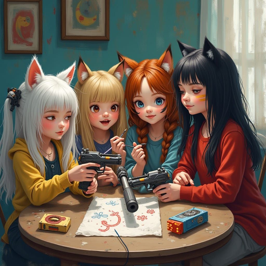 Whimsical Dark Fantasy Girls in Playful Chaos