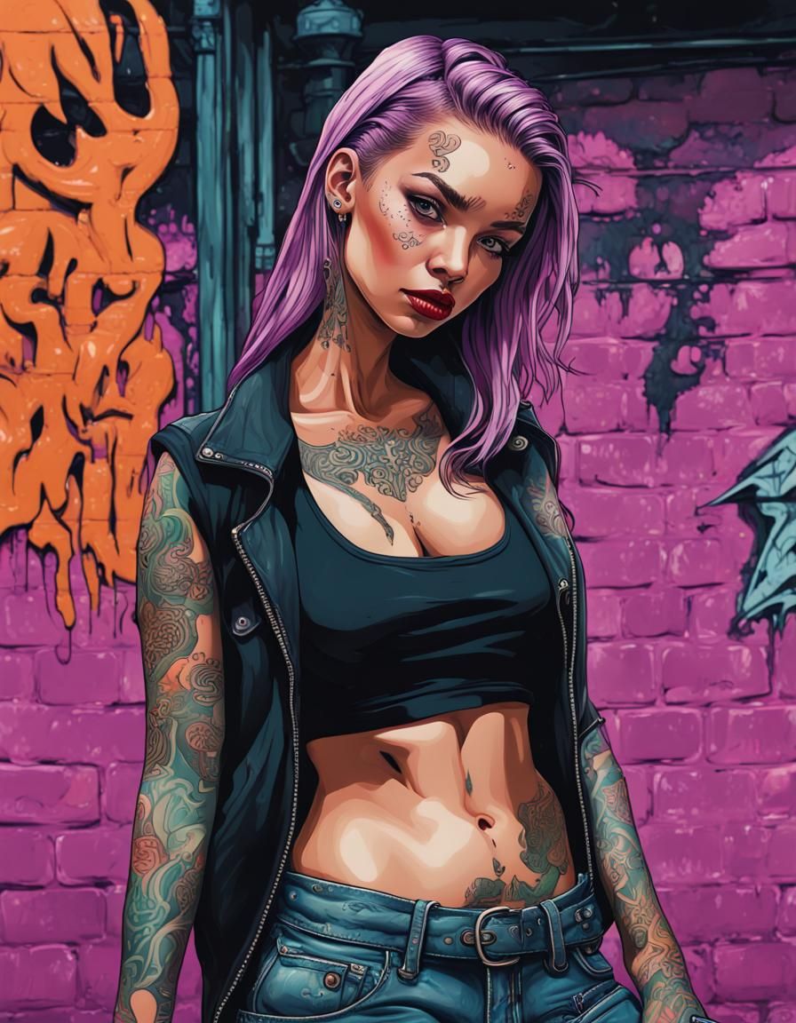 Gritty Inkpunk Supermodel in Urban Alley
