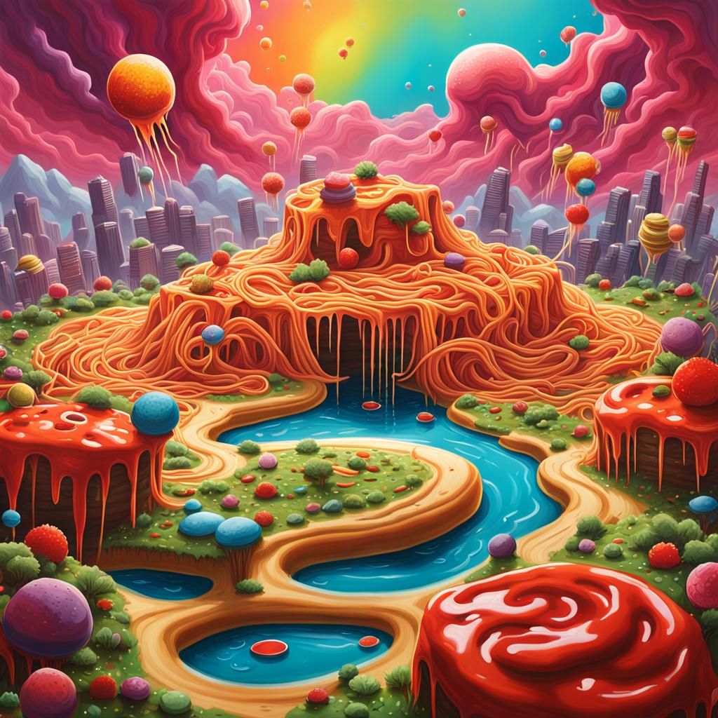 Whimsical Edible Landscapes in Graffiti Art Style