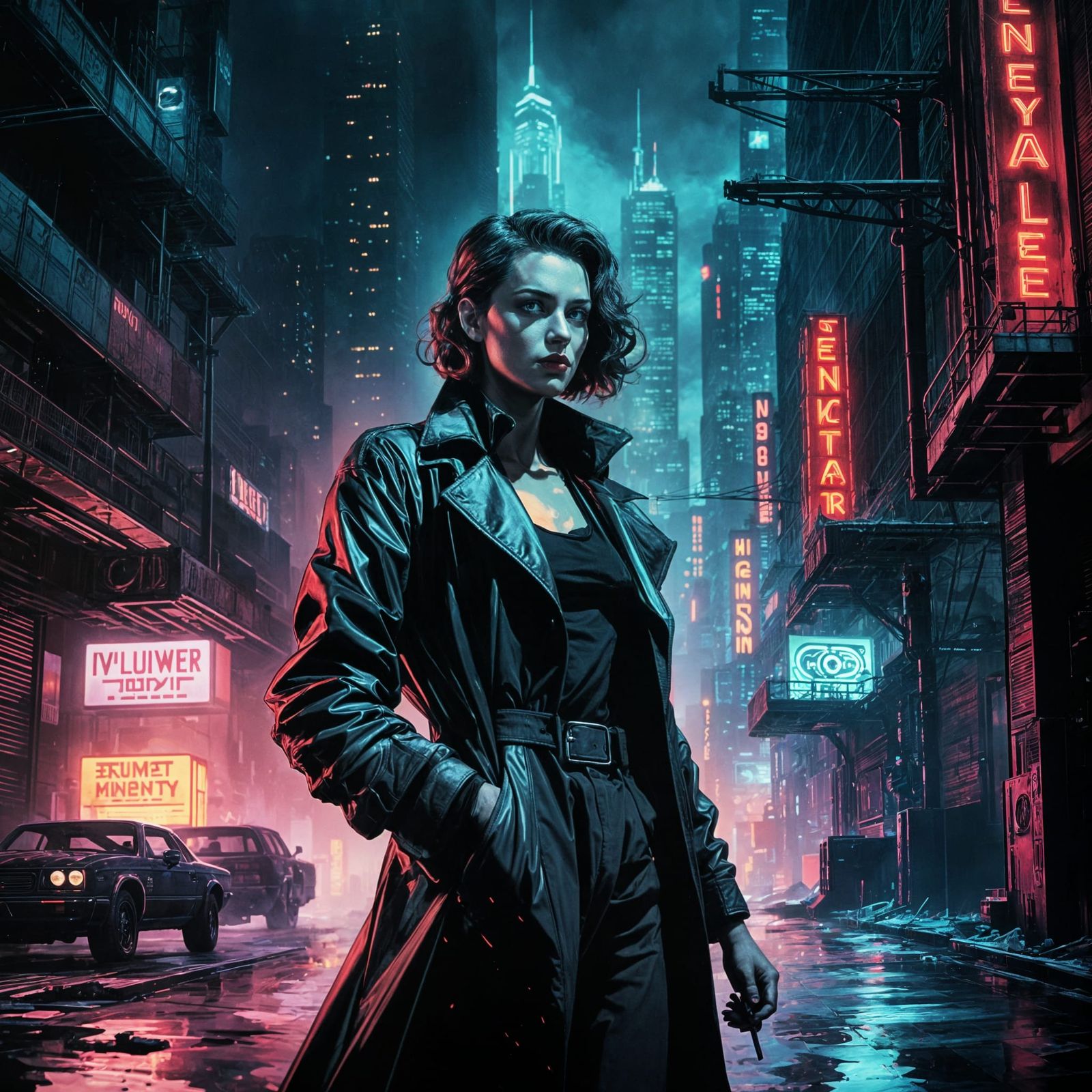 Sci-Fi Noir Character Portrait in 1990s Style