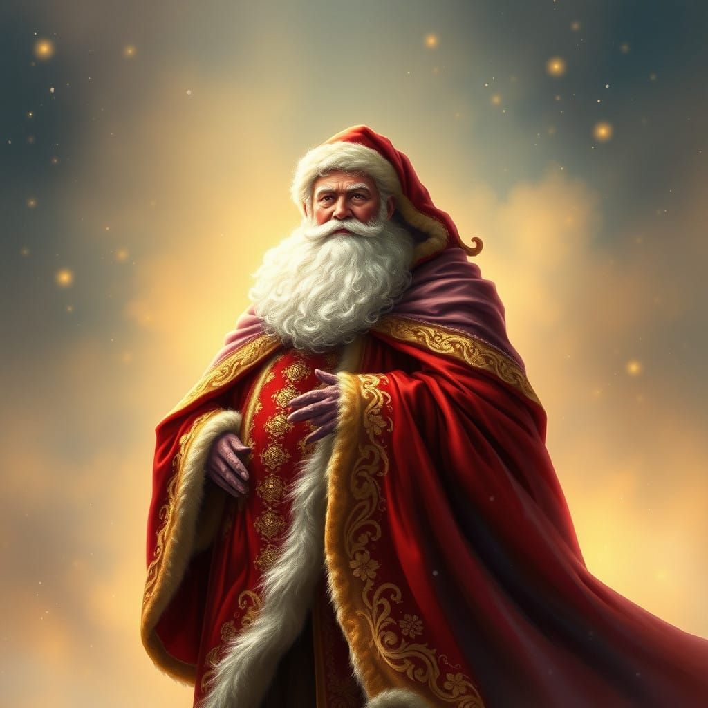 Majestic Santa Claus in Golden Winter Wonderland