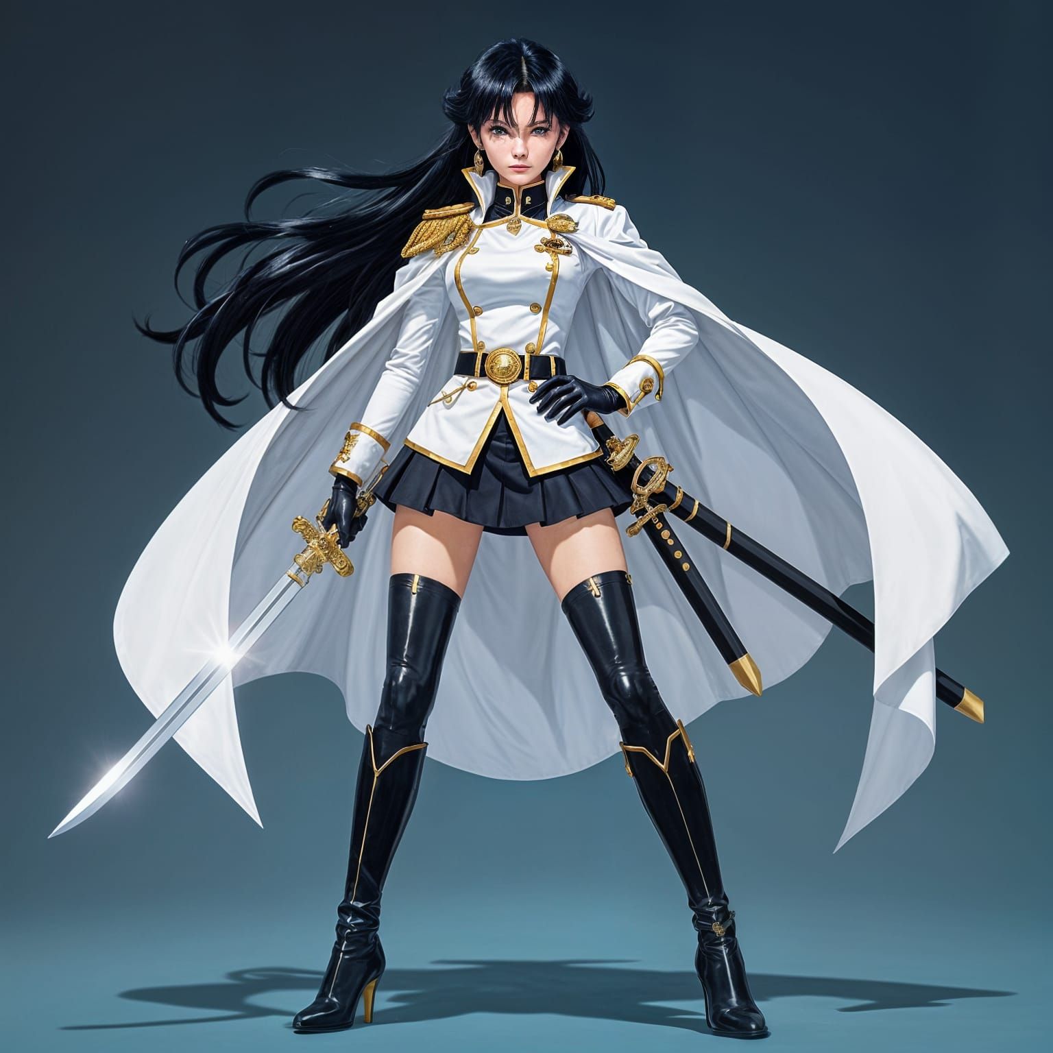Anime Female Admiral with Sword and Cape