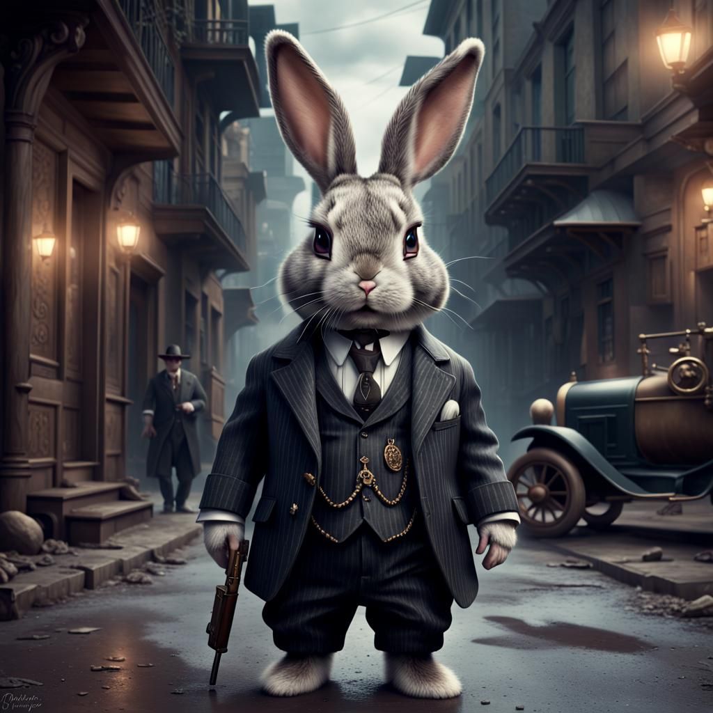 Bunny Gangster in 1920s Digital Matte Painting