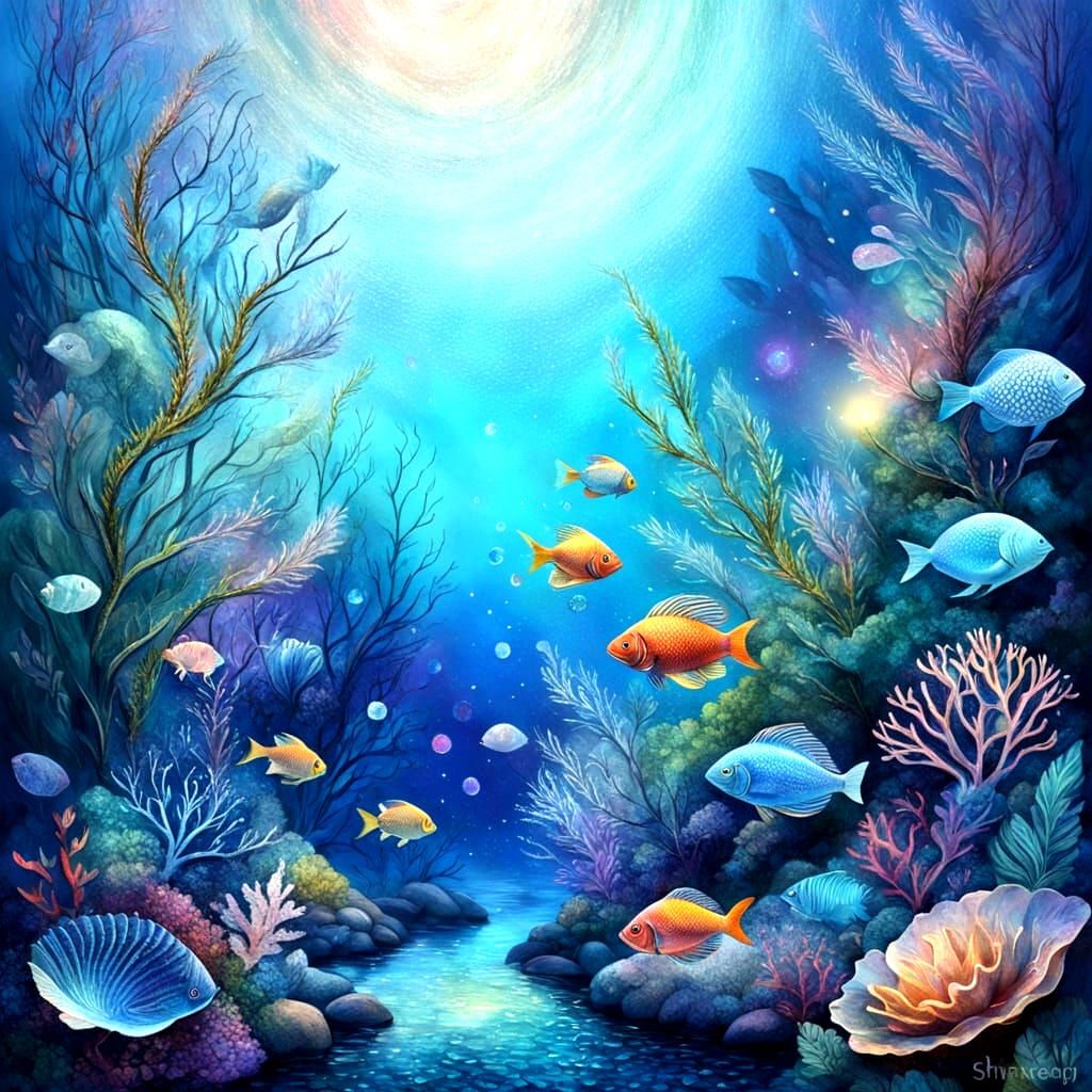 Ethereal Pisces Dreamscape with Shimmering Sea Creatures