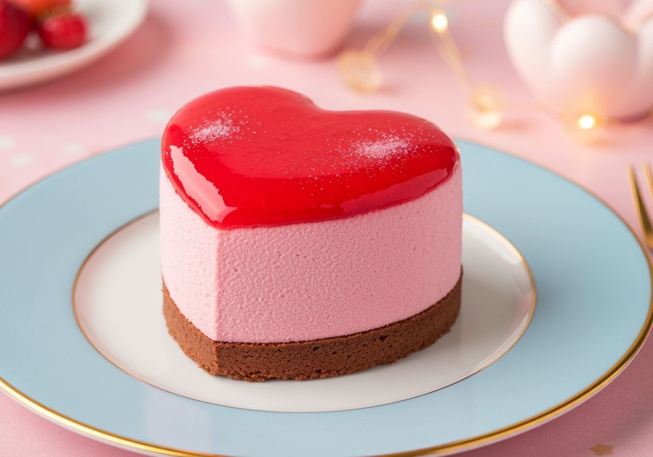 Heart-Shaped Mousse Cake in Whimsical Style