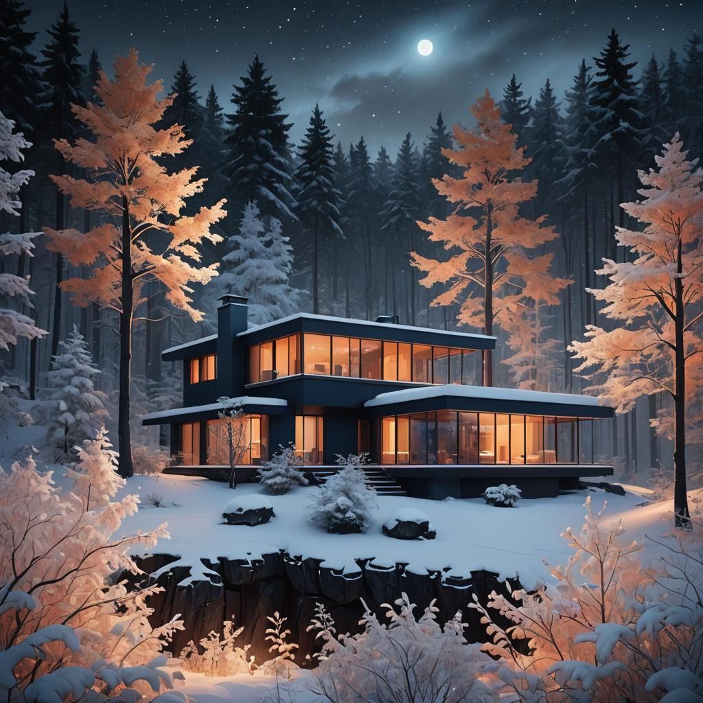 Starry Night Forest Cottage in Postmodern Style