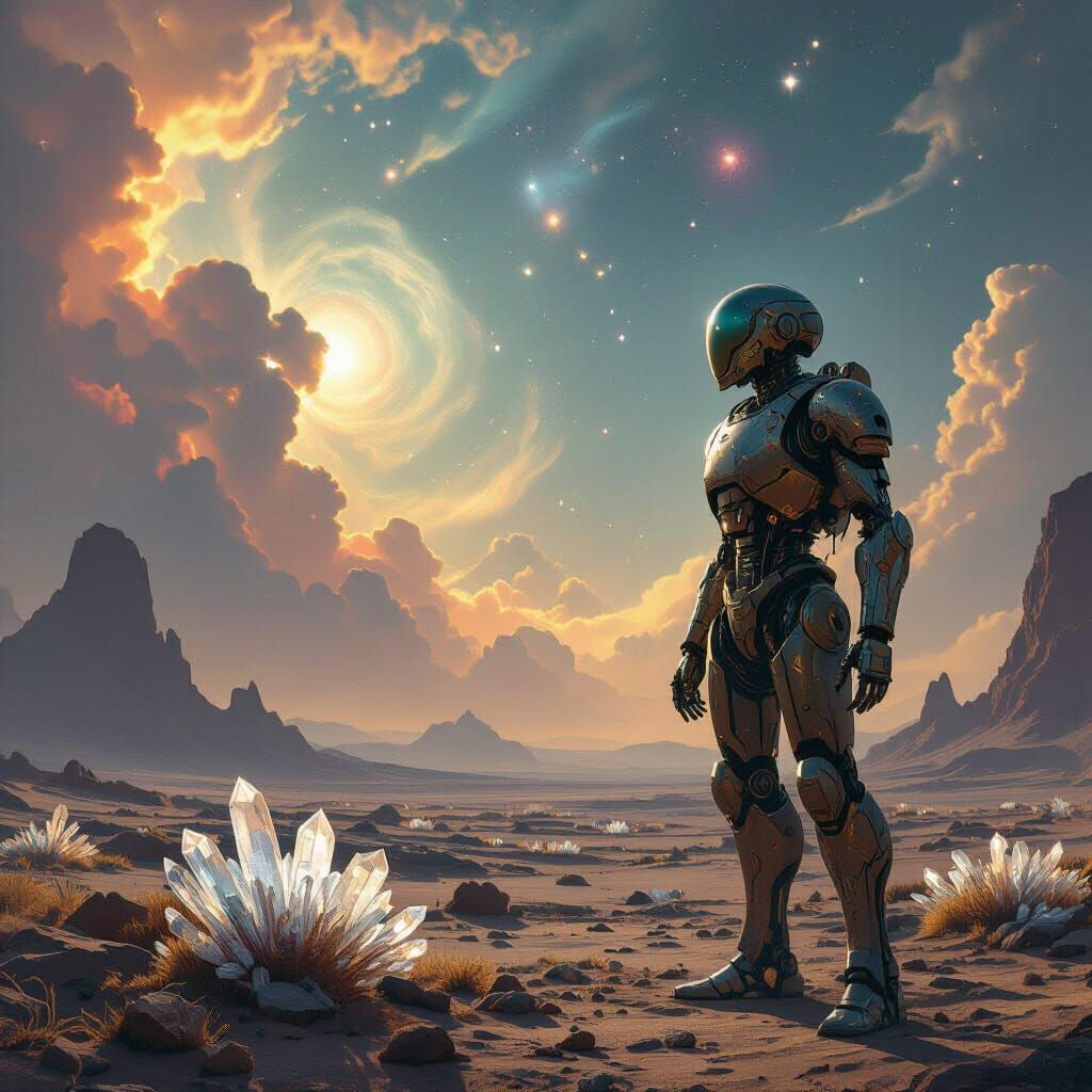 Ancient Robot on Alien Planet in Photorealistic Style