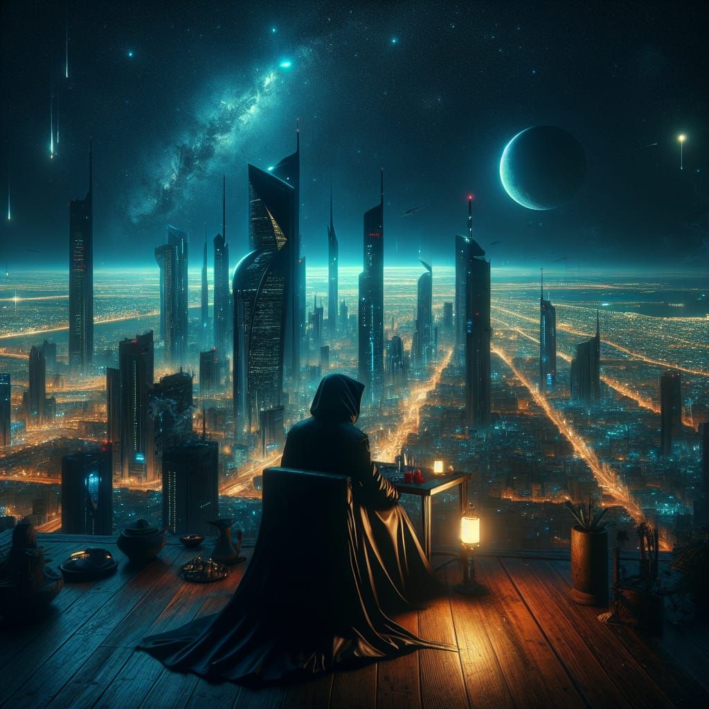 Futuristic Kuwait City at Night in Cyberpunk Style