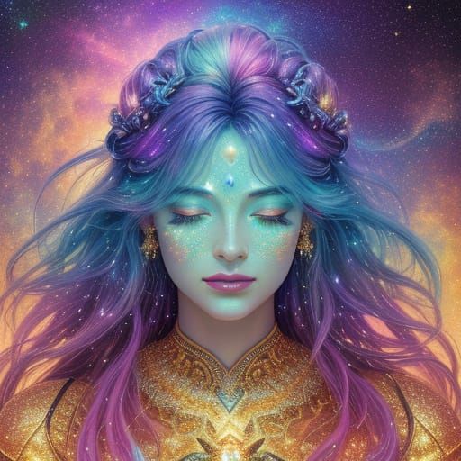 Cosmic Goddess in Stardust: Vibrant Digital Painting