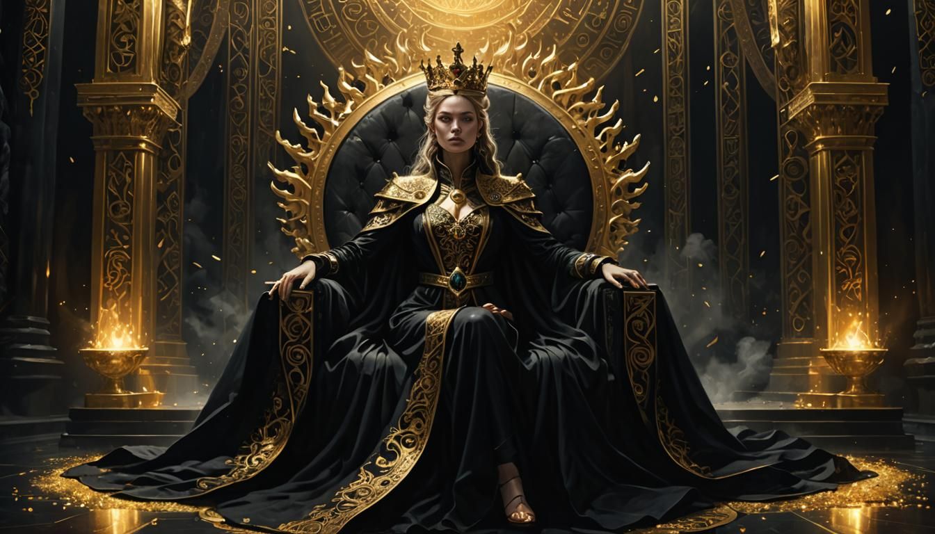 Regal Woman on Throne in Dark Fantasy Illustration