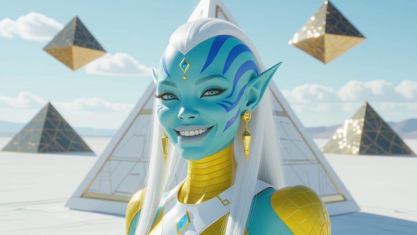 Ethereal Alien Goddess in Futuristic Pyramid Complex