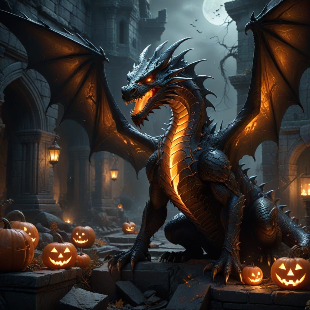 Majestic Fire Dragon in Dark Fantasy Concept Art