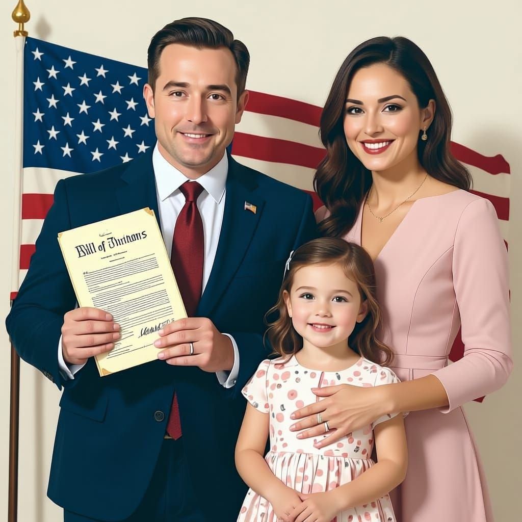 Patriotic Family with Constitution, American Flag