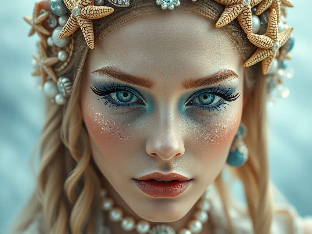 Enchanting Ocean Goddess Portrait in Hyper-Realistic Style