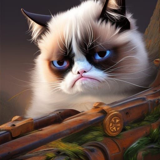 Grumpy Cat Meme in Detailed Matte Painting Style