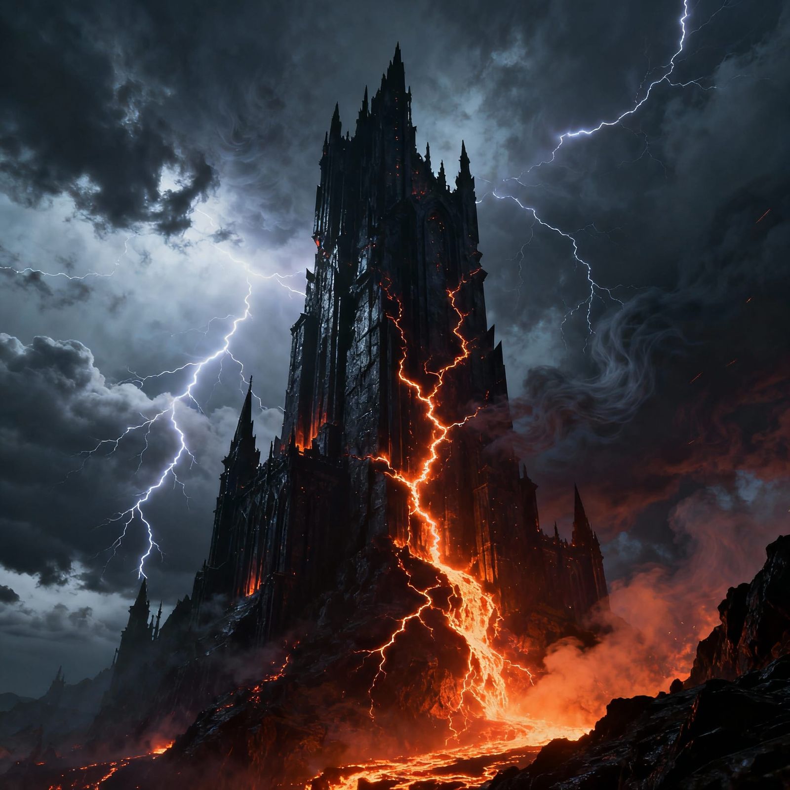 Obsidian Citadel Amidst Fiery Storms