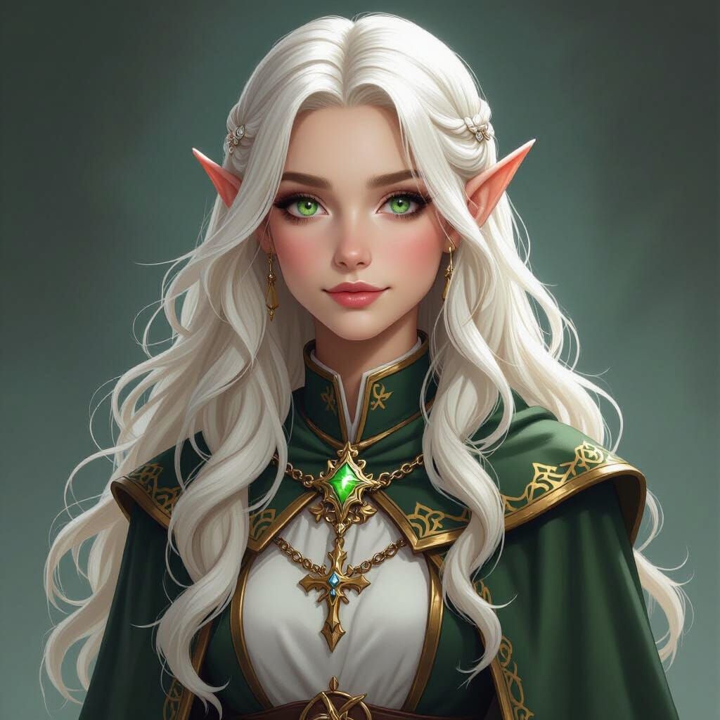 High Elf Cleric Girl Portrait in Fantasy Art Style