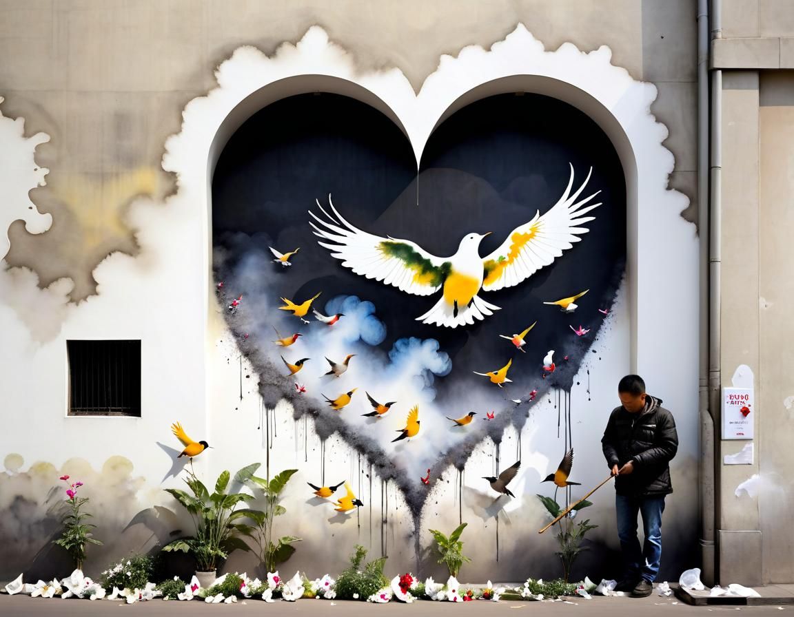 Birds in Urban Watercolor Art