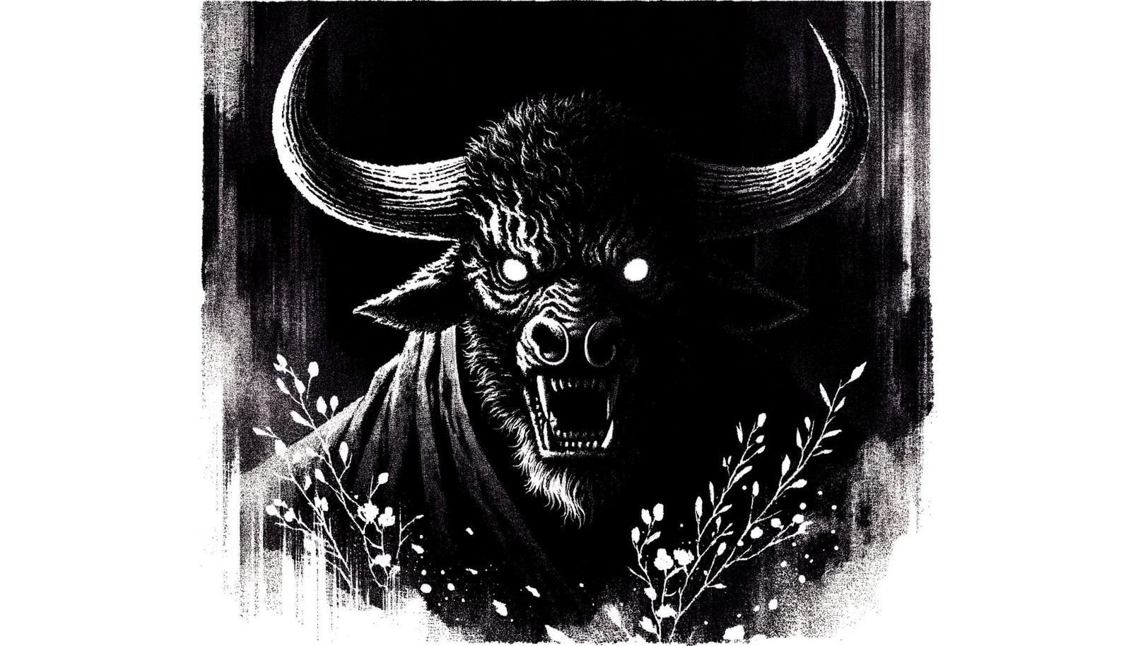 Menacing Bull Monster in Dark Fantasy Manga Style