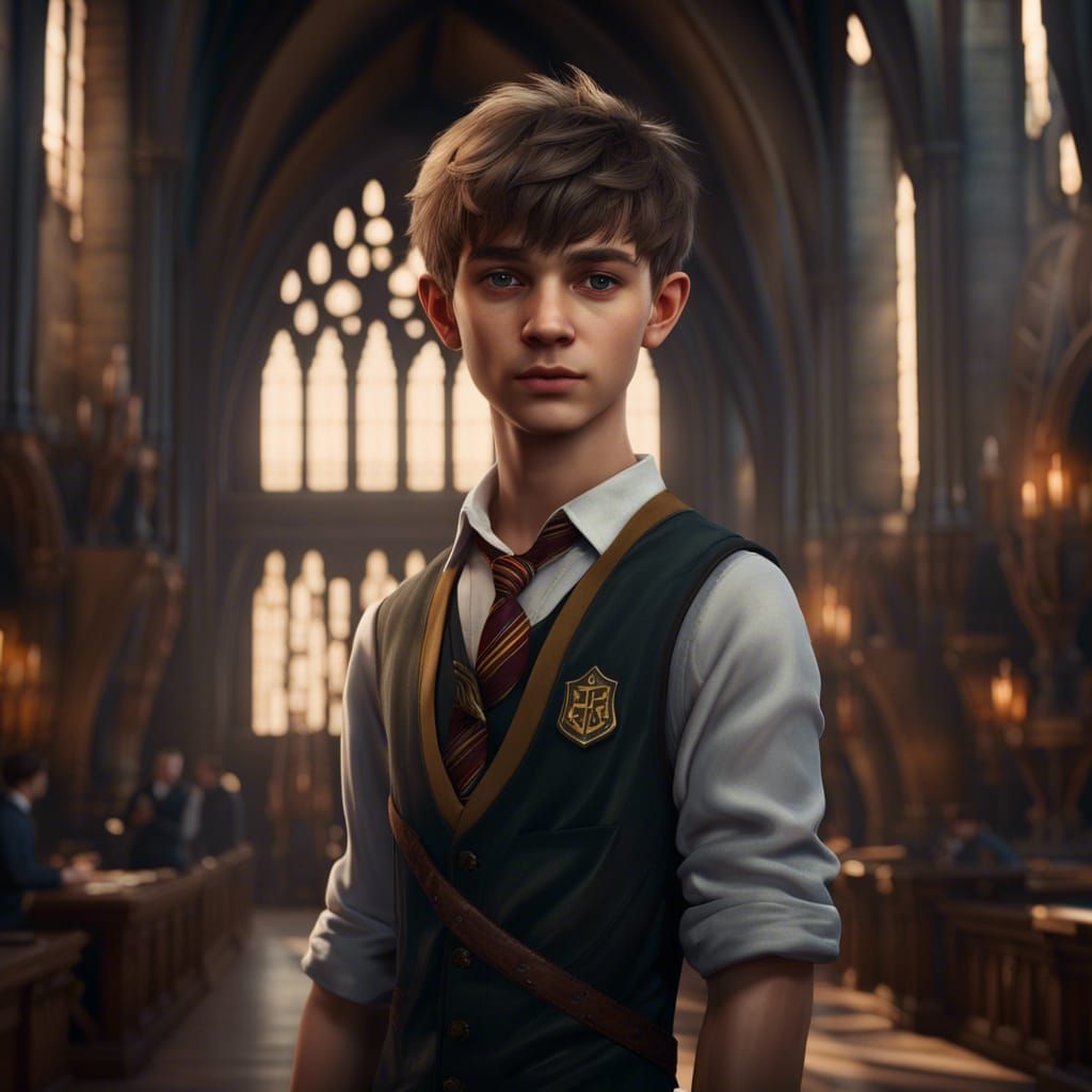 Handsome Hogwarts Boy with Short Hair in Detailed Matte Pain...