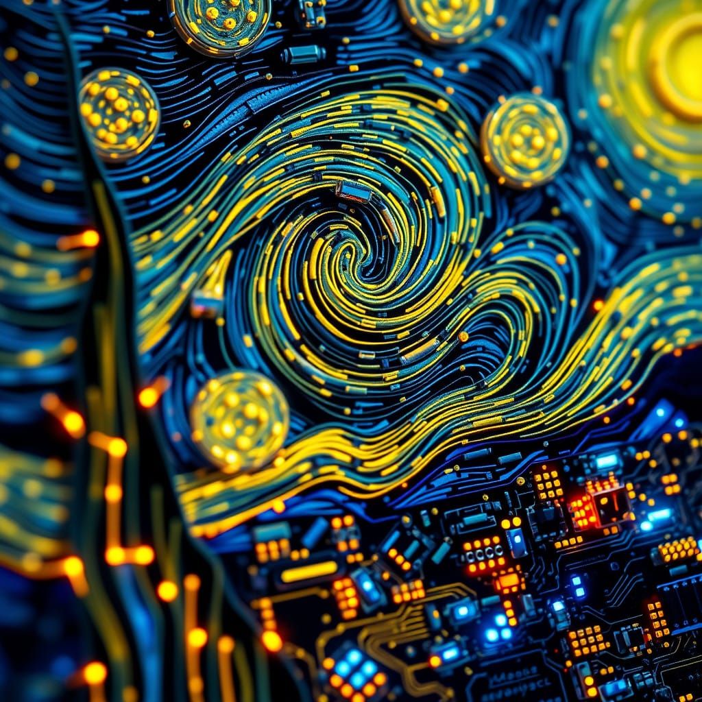 Futuristic Reinterpretation of The Starry Night in Neon-Lit....