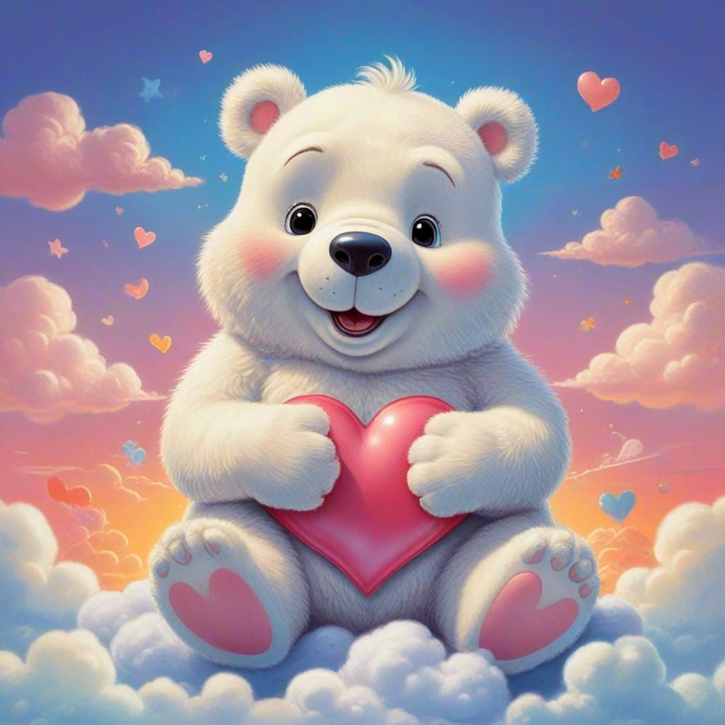 Happy Care Bear Heart on Tummy