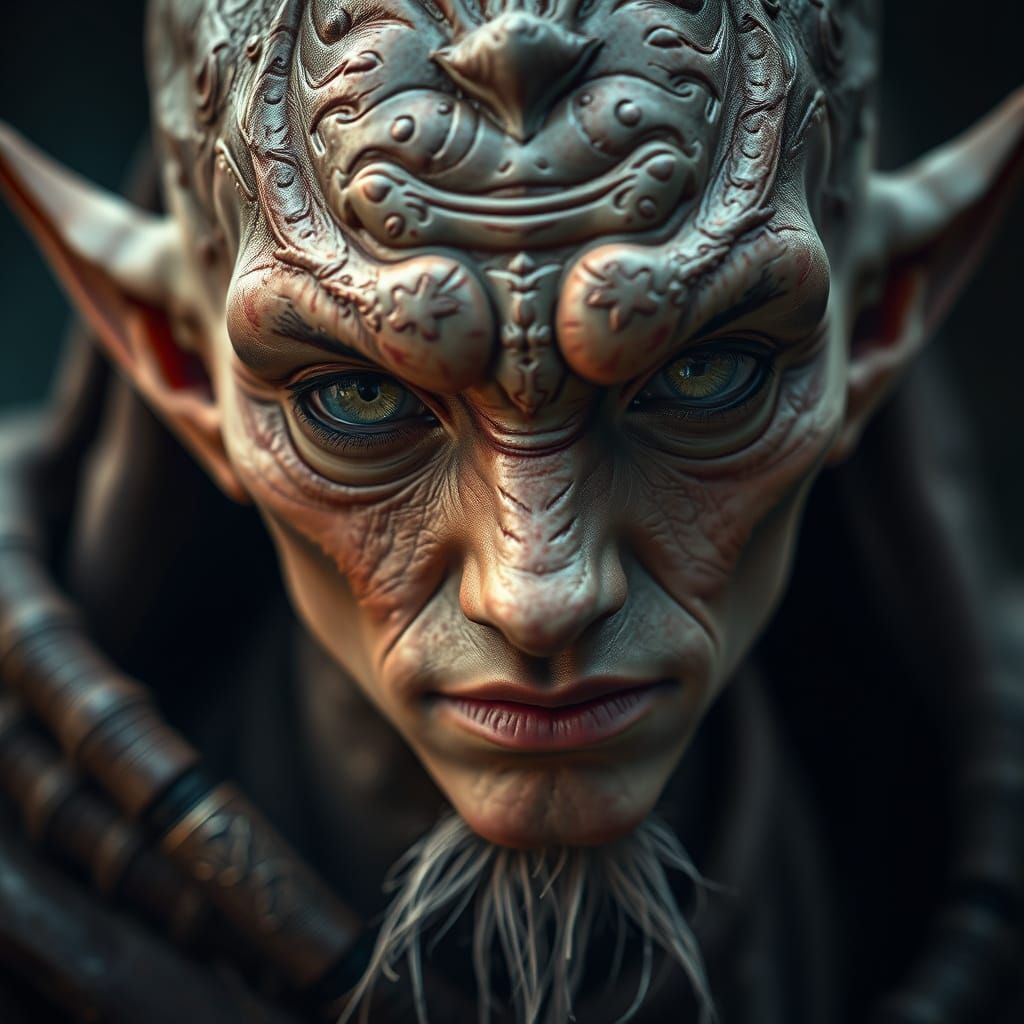 Hyperrealistic Male Elf in Moody Alien Landscape