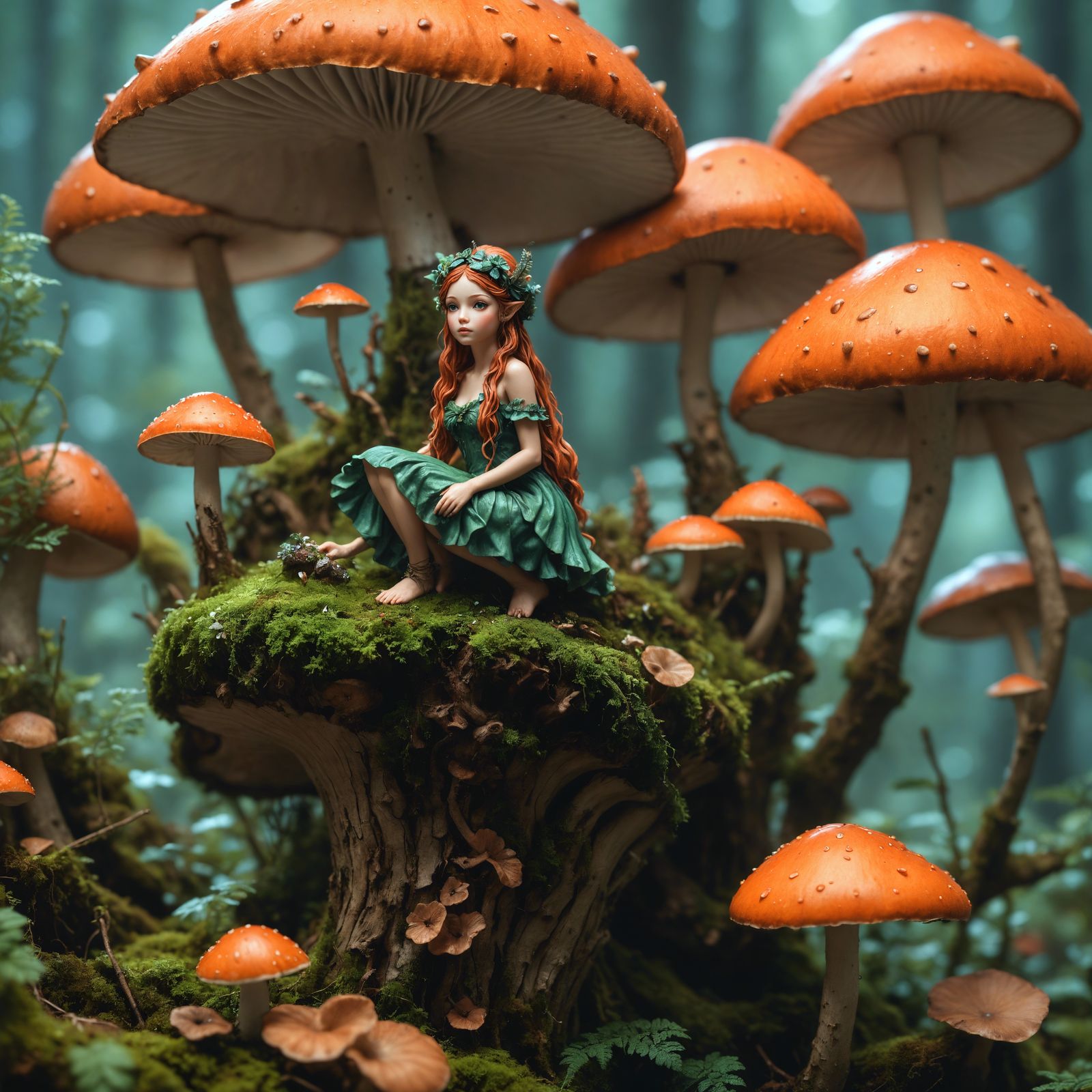 Miniature Forest Nymph on Mushroom