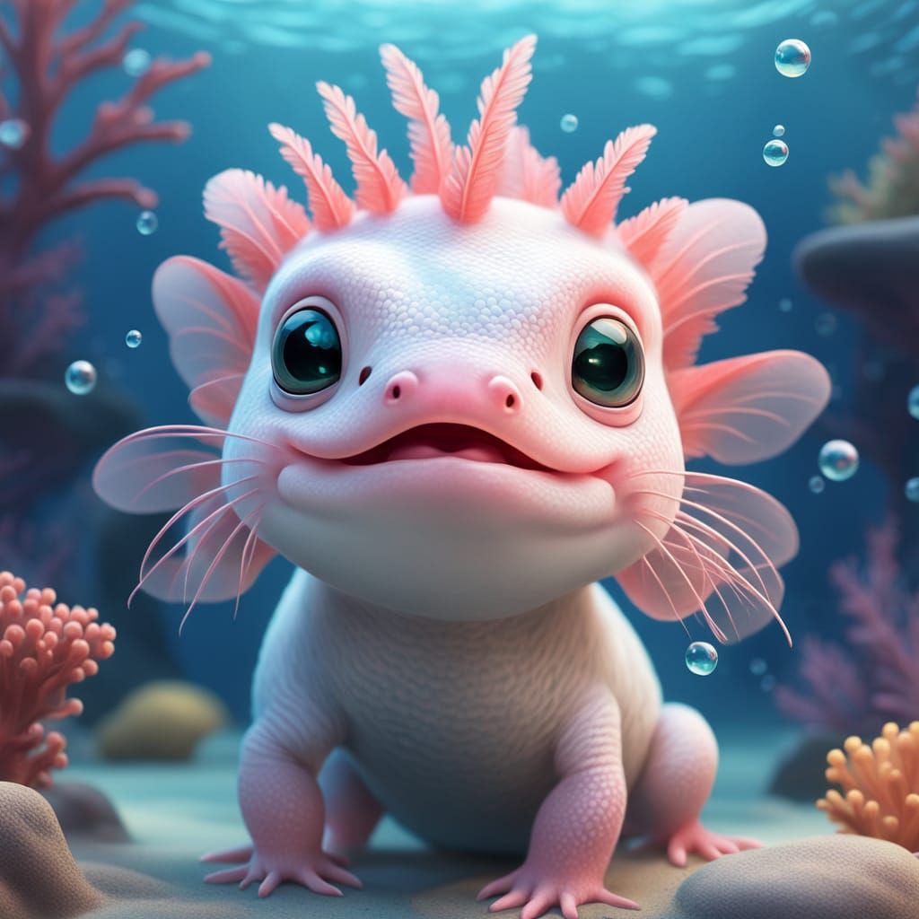 Whimsical Axolotl Portrait in Soft Pastel Hues