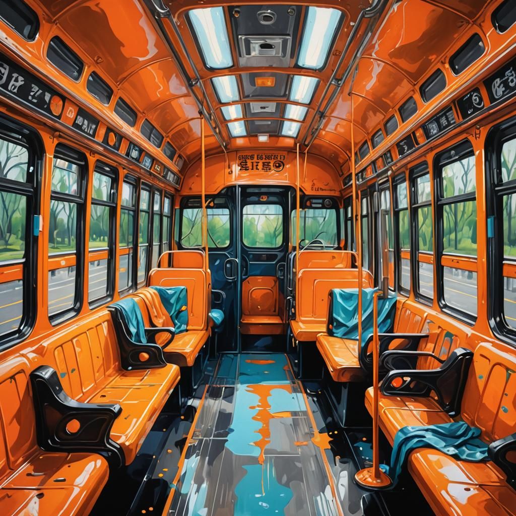 Luxurious Orange Bus Interior in Abstract Style