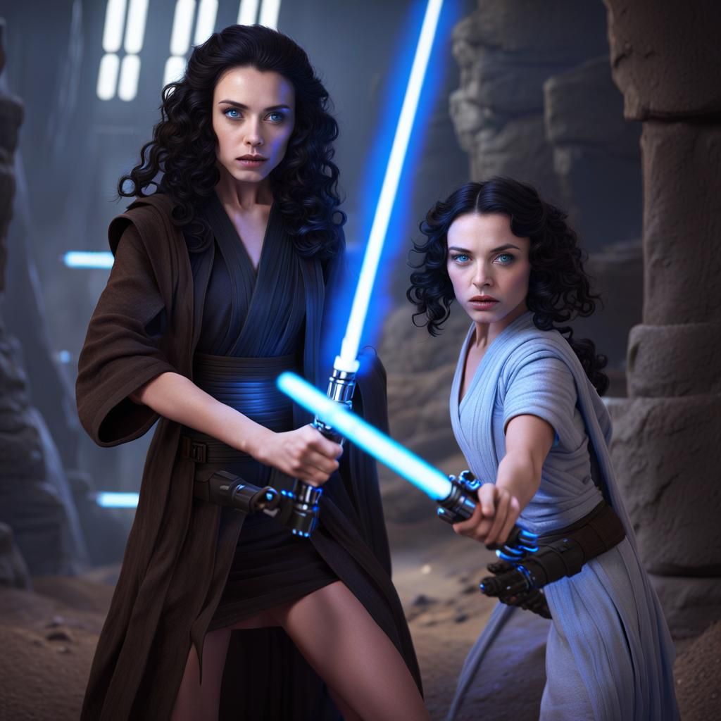 Jedi Master Teaches Apprentice, Detailed Fantasy Art