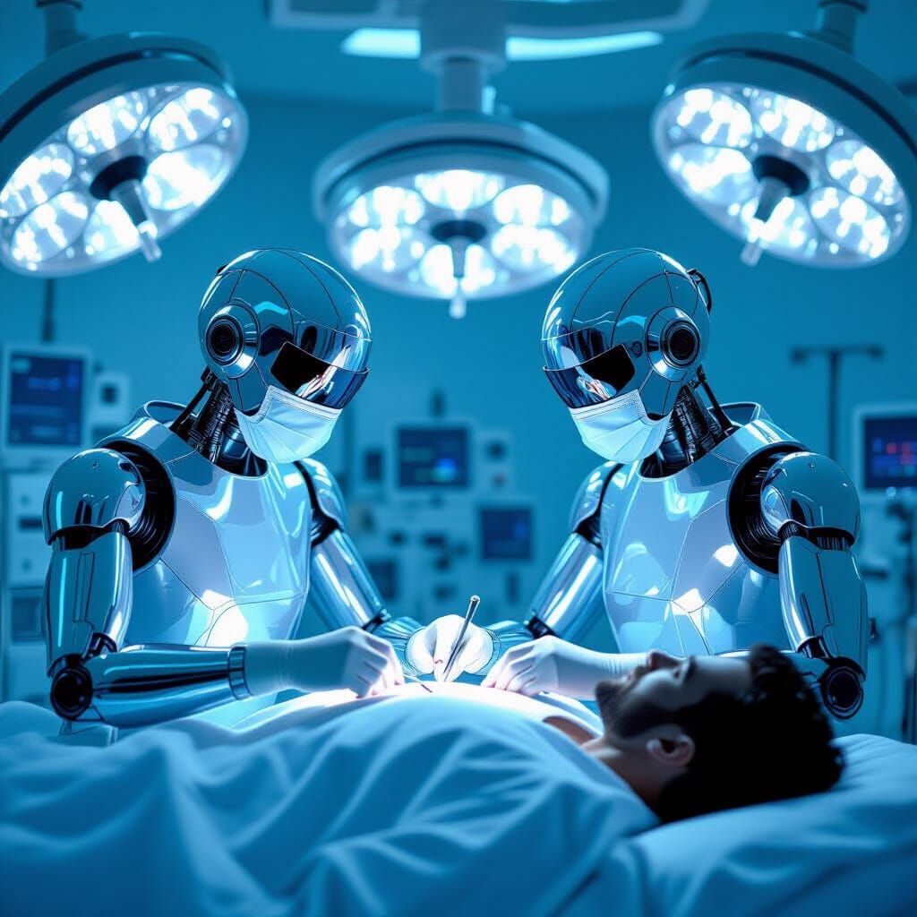 Robotic Surgeons Perform Operation in Futuristic Operating R...