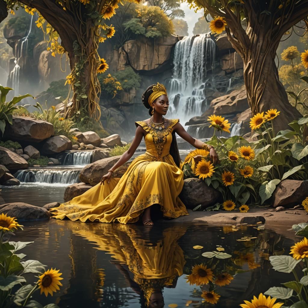 African Queen in Sunflowers: Fantasy Art