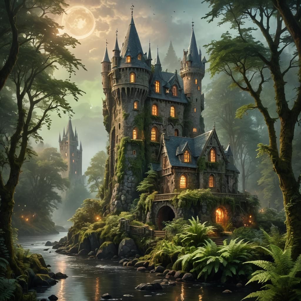 Fairytale Tower on River Delta in Fantasy Landscape