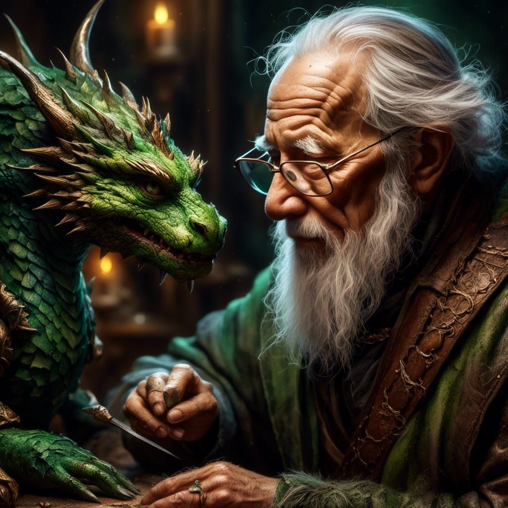 Dragon Tamer's Delicate Work: Hyperrealistic Concept Art